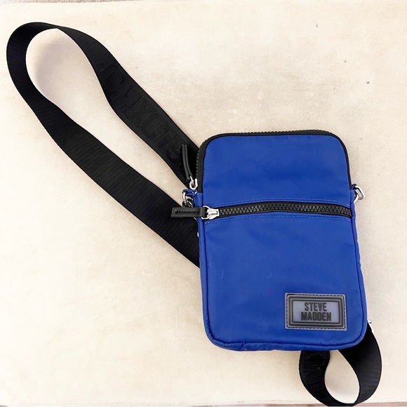 Steve Madden Bright Blue MCMXC 1990 Small Guitar Strap Crossbody - Picture 1 of 7